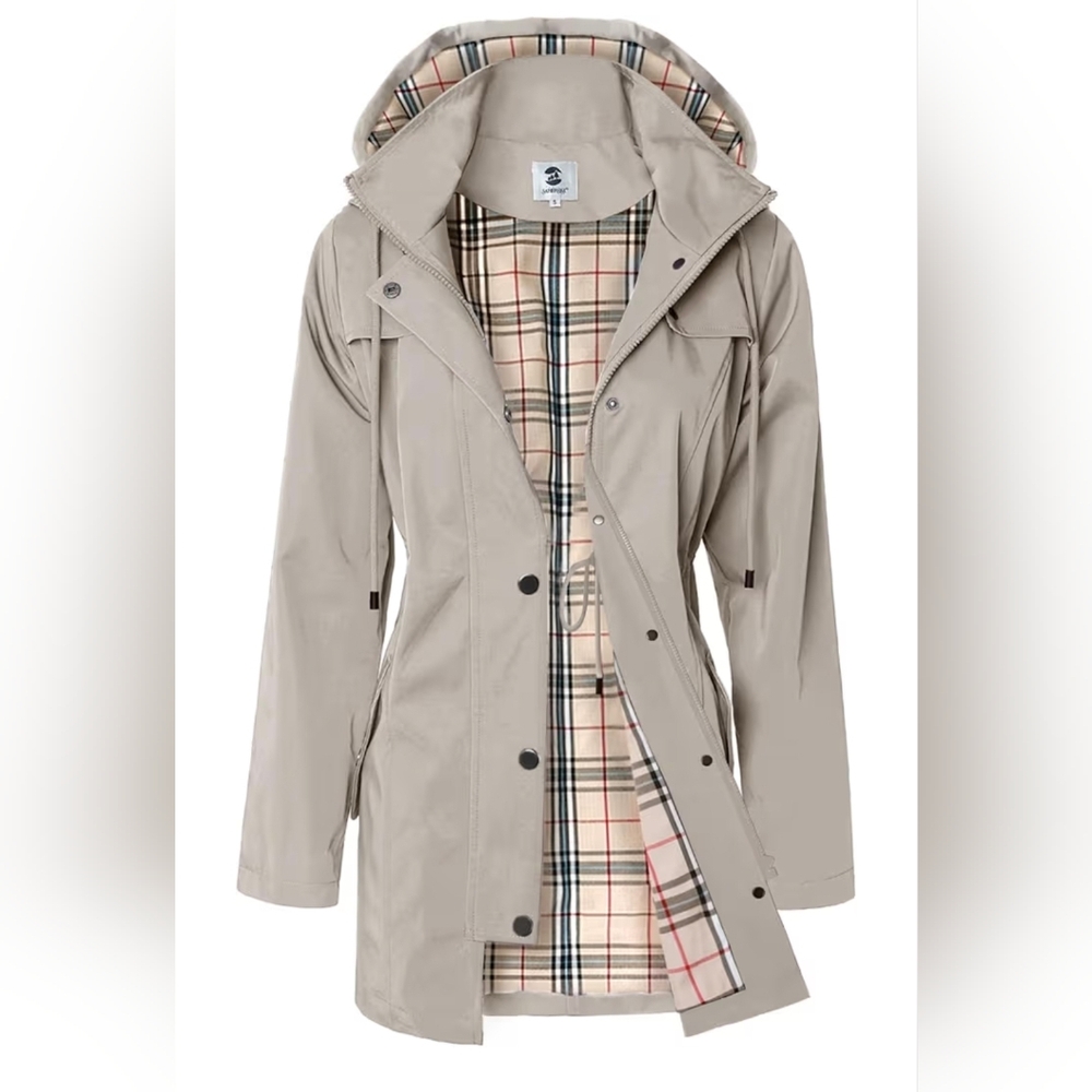Elegant Beige Hooded Trench Coat